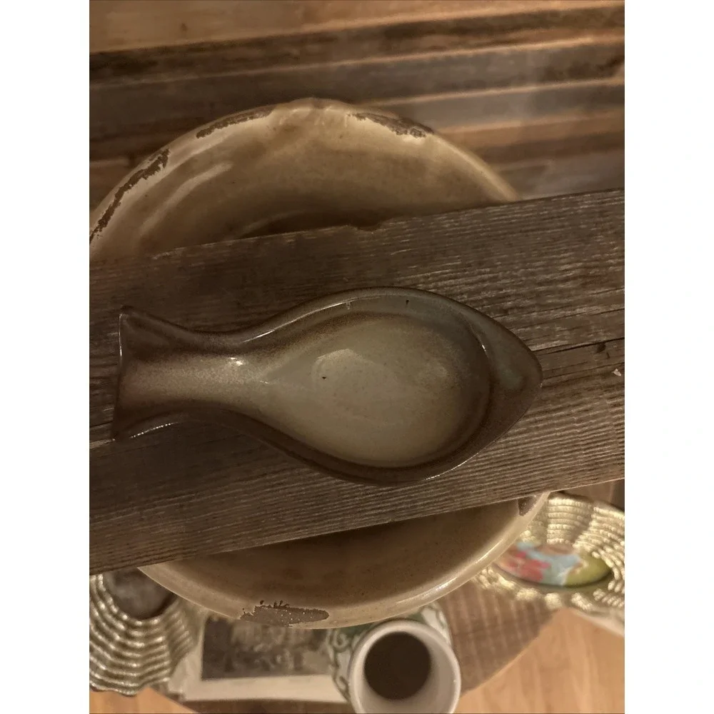 Vtg 1977 PETER POTS POTTERY Original Fish Ashtray SPOON REST Trinket Dish BROWN